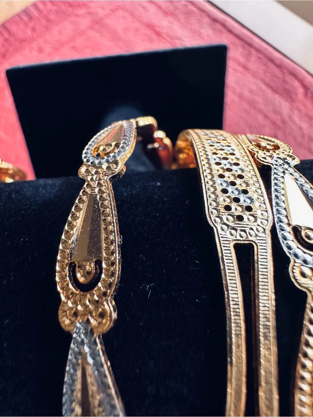 Gold Two-Tone Linked Bangle Bracelets - set of six size 2.6/2.8